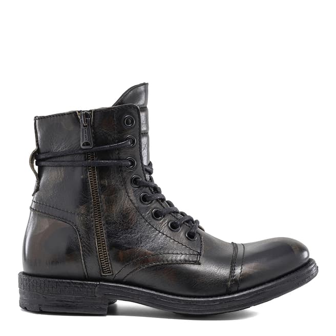 Replay Dark Grey Lace Up Leather Ankle Boots