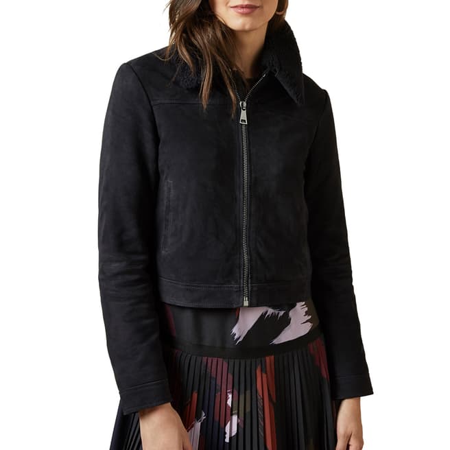 Ted Baker Midnight Tazanna Suede Shearling Jacket