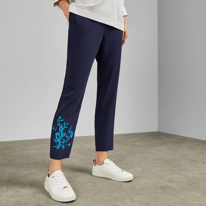 Ted Baker Navy Quavey Embroidered Trousers