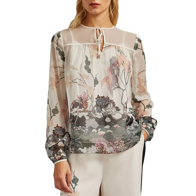 Ted Baker Ivory Verity Tie Neck Blouse 
