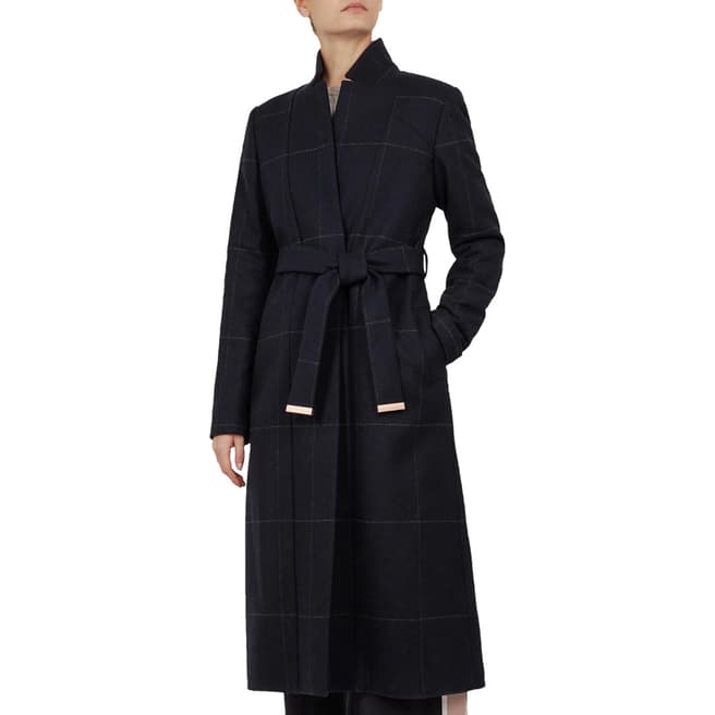 Ted Baker Navy Samantha Checked Wool Blend Coat