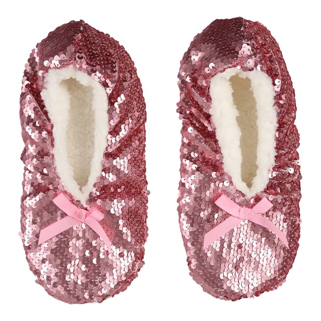 Wild Feet Matte Metallic Pink Sock Sequin Slipper Socks