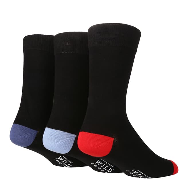 Wild Feet Black Red/Light Blue/Denim 3 Pack Heel & Toe Socks