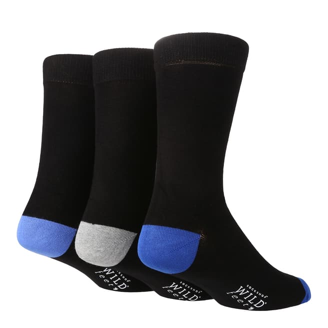 Wild Feet Black/Dark Blue/Grey/Blue 3 Pack Heel & Toe Socks
