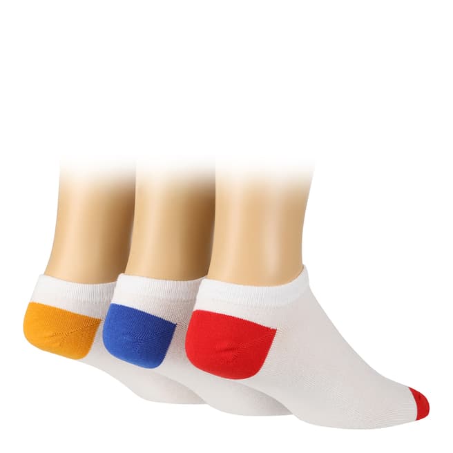 Wild Feet White Red/Blue/Orange 3 Pack Trainer Socks