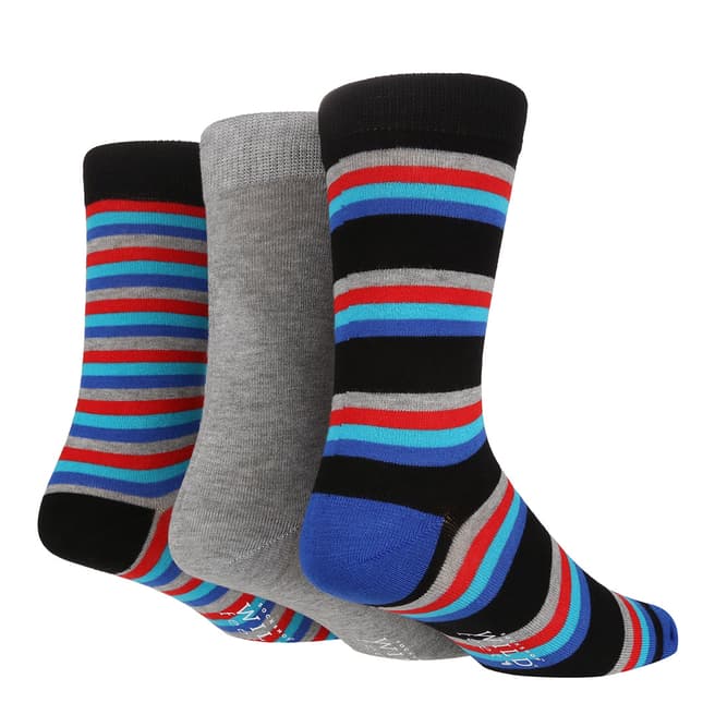 Wild Feet Black Stripes 3 Pack Jacquard Socks