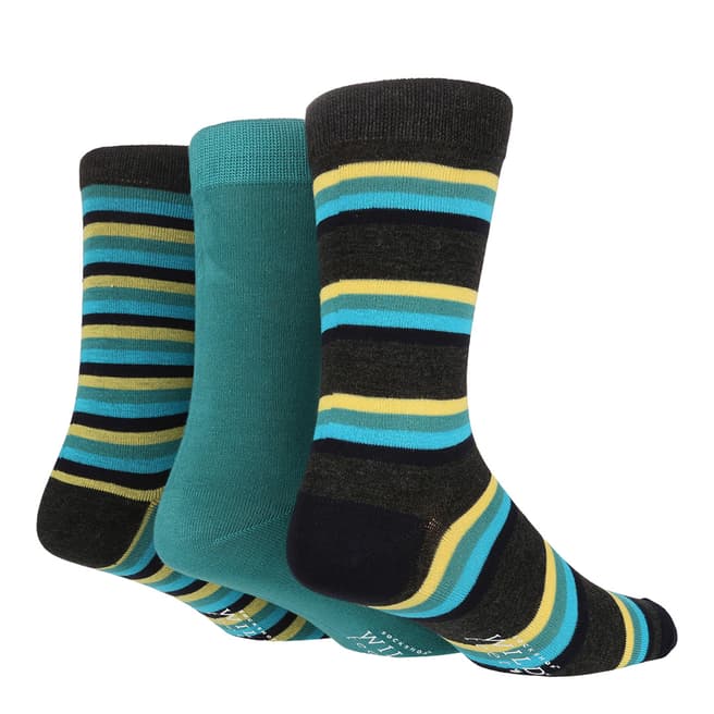 Wild Feet Charcoal Stripes 3 Pack Jacquard Socks