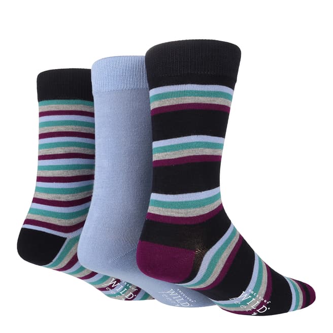 Wild Feet Navy Stripes 3 Pack Jacquard Socks