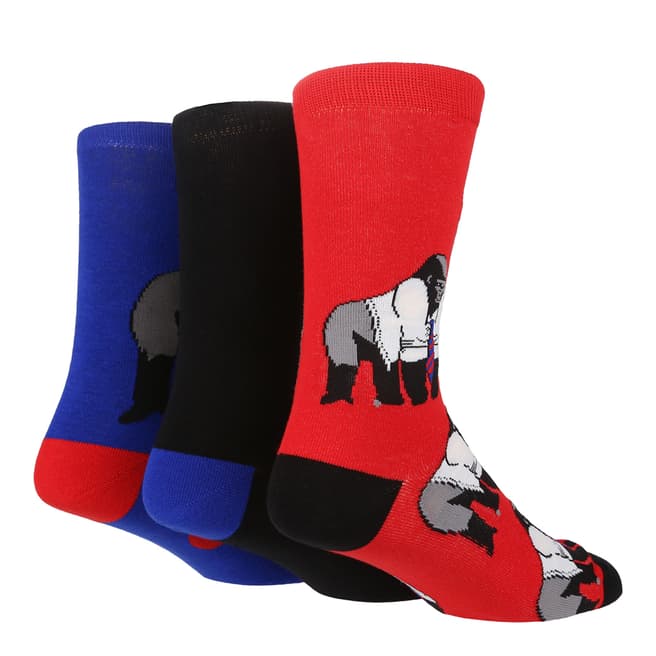 Wild Feet Gorilla At Work 3 Pack Jacquard Socks