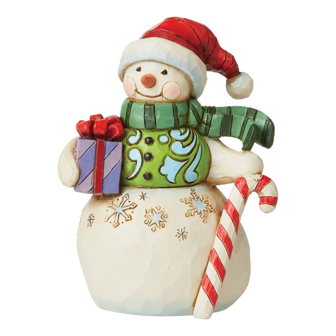 Jim Shore Mini Snowman With Gift Candy Cane