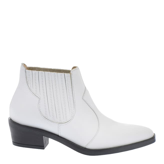 Pazolini White Leather Western Ankle Boots