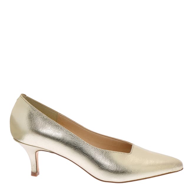 Pazolini Gold Leather Kitten Heel Court Shoes