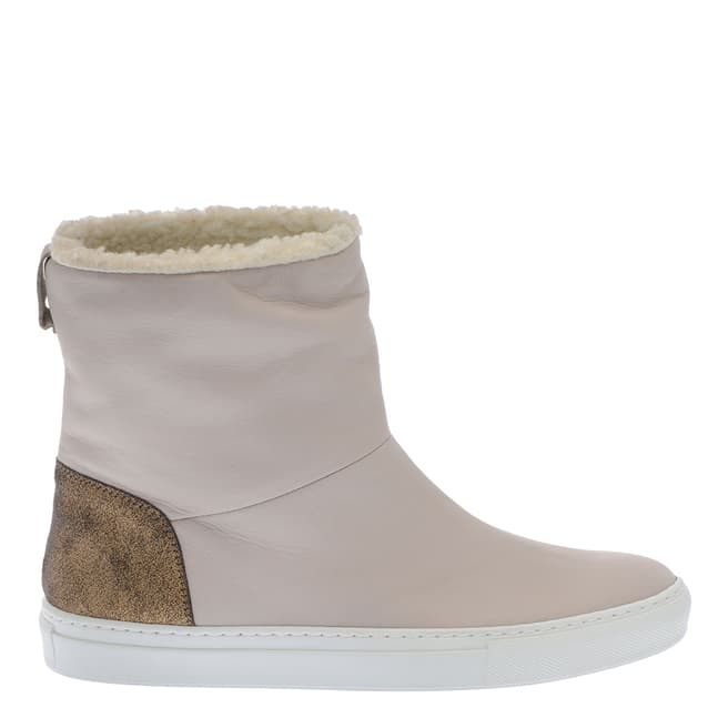 Pazolini Beige Leather and Suede Pull On Ankle Boots