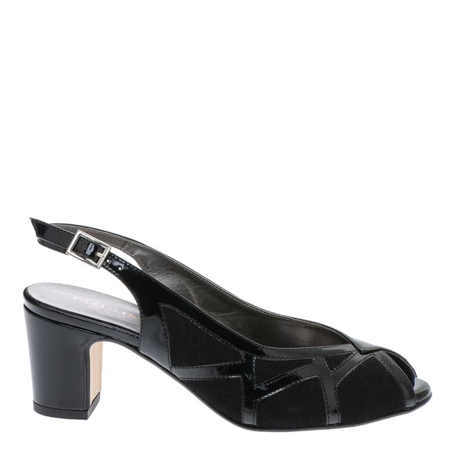 Pazolini Black Leather and Suede Slingback Heeled Shoes