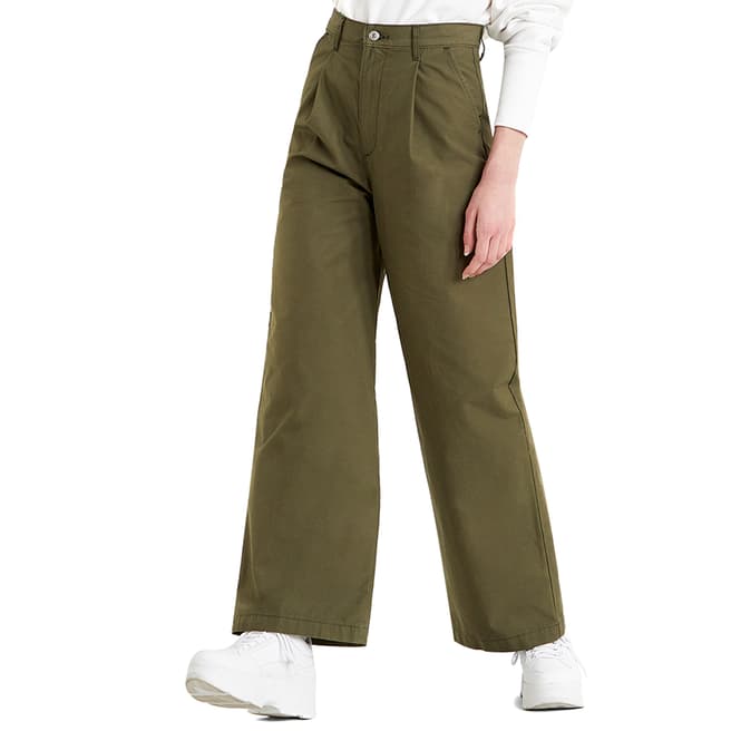 Levi's Khaki Pleated Loose Cotton Trousers