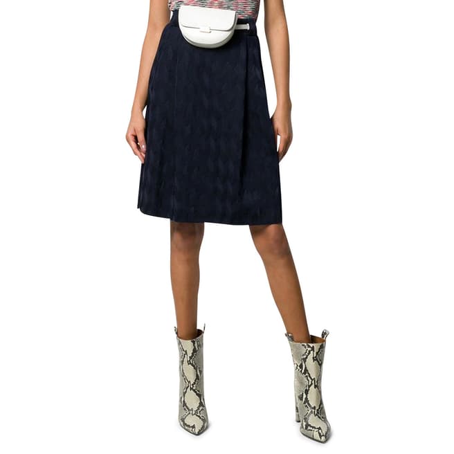 Missoni Navy Pleated Wool Blend Skirt
