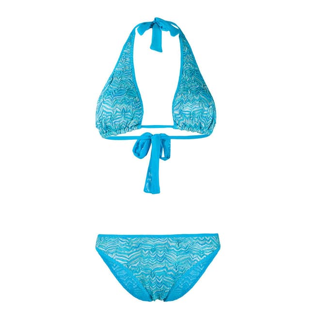 Missoni Blue Textured Halter Neck Bikini