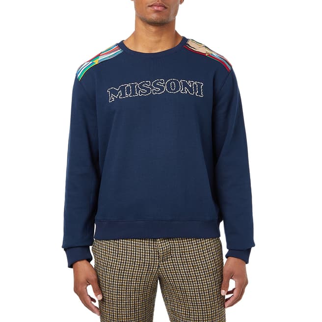 Missoni Blue Chest Logo Cotton Sweatshirt