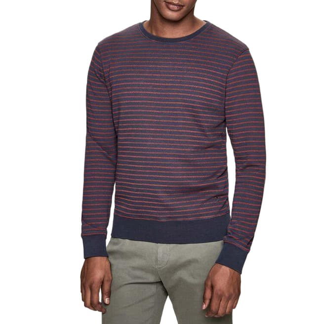 Hackett London Navy Stripe Cotton Blend Sweatshirt