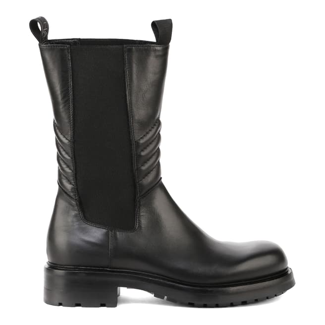 Elena Iachi Black Leather Combat High Chelsea Boots