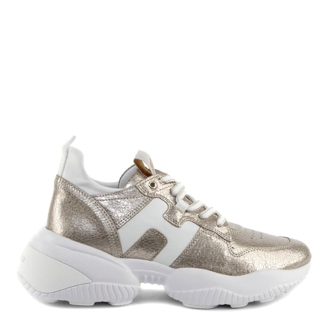 Hogan Gold Crackle Effect Interaction Sneakers