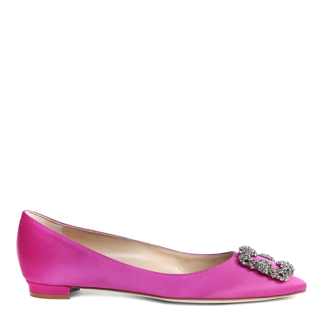 Manolo Blahnik Pink Satin Jewel Buckle Flat Shoes