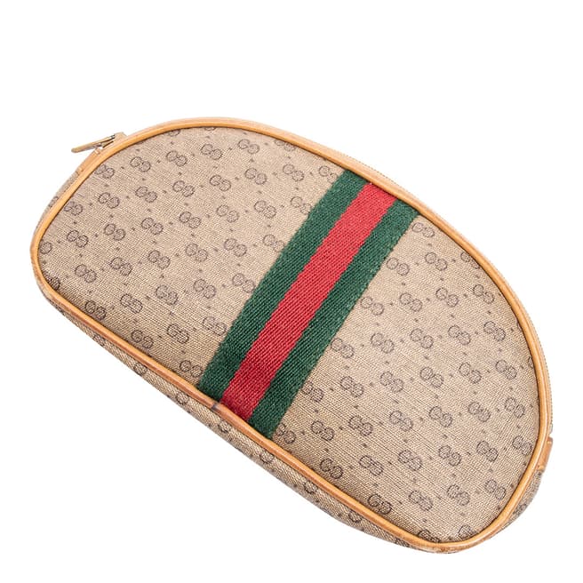 Vintage Gucci Beige Tan Small Web Cosmetic Pouch