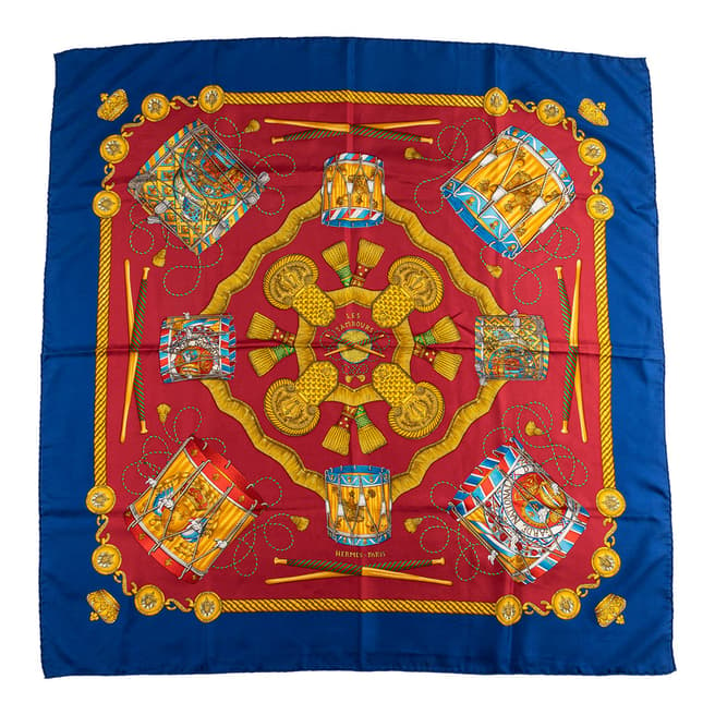 Hermes Navy Blue Gold Red Scarf