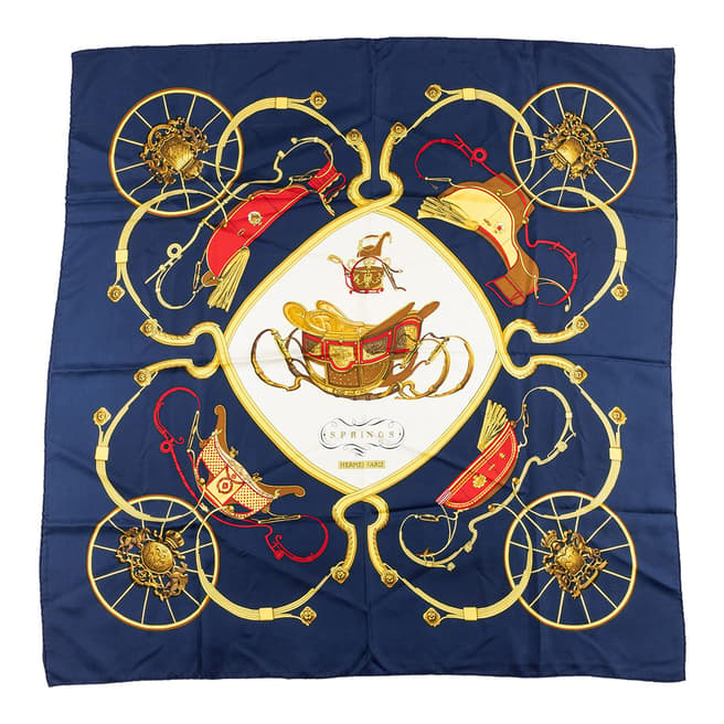 Hermes Navy Blue Red Gold Scarf