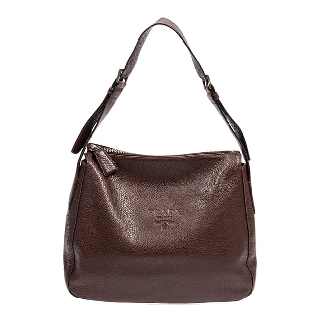 Prada Brown Stampata Zip Shoulder Bag