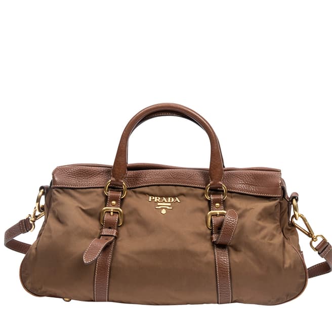 Prada Vintage Olive Brown Corint Top Zip Shoulder Bag