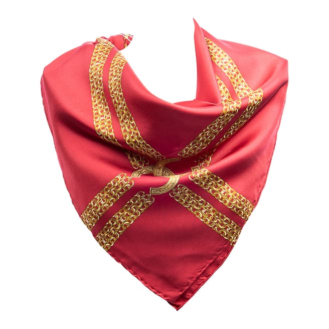 Chanel Red Gold Logo Scarf