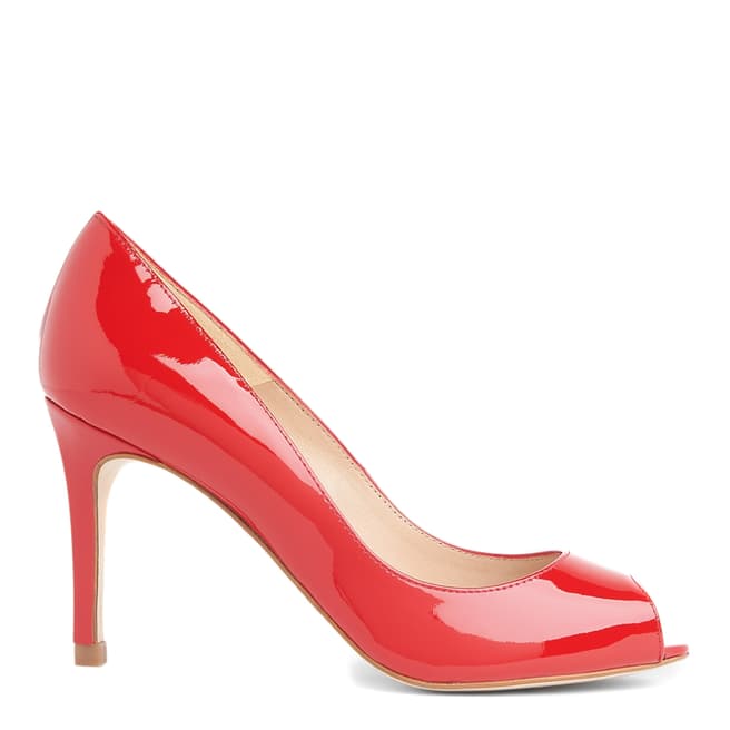 L K Bennett Red Patent Olympia Peep Toe Courts