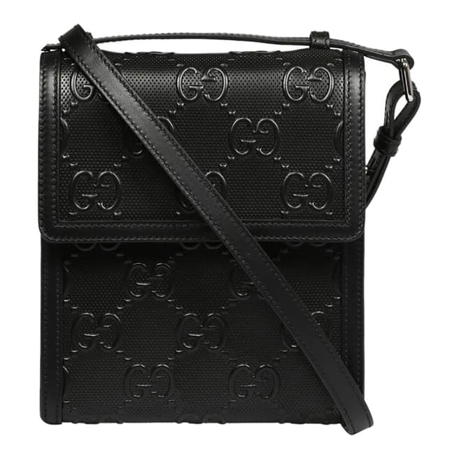 Gucci Black Gucci Leather GG Embossed Messenger Bag