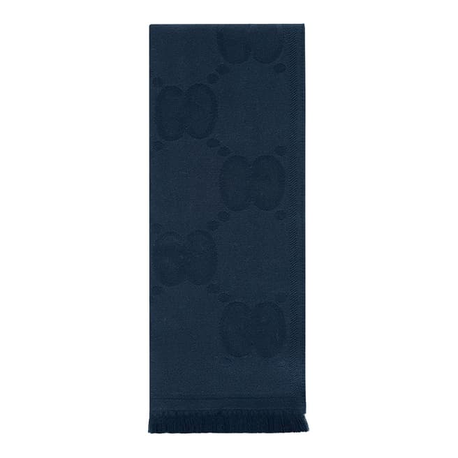 Gucci Navy Gucci Wool Scarf With GG Pattern