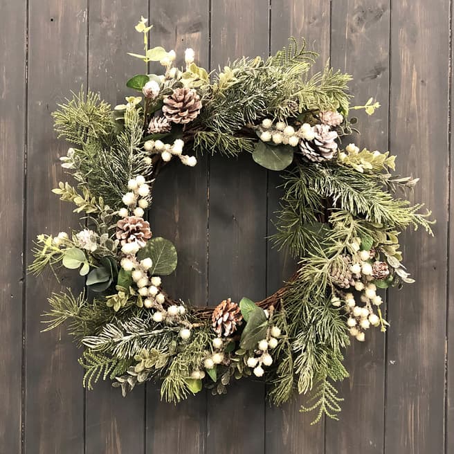 The Satchville Gift Company Large white frosted berry & cone wreath