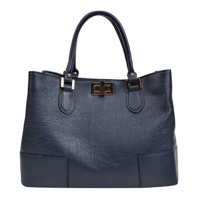 Anna Luchini Blue Leather Tote Bag