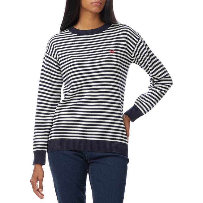 Crew Clothing Navy Striped Cotton Jumper 