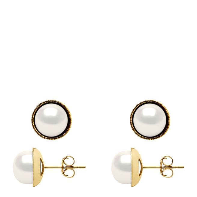 Atelier Pearls White Gold Freshwater Pearl Pave Stud Earrings