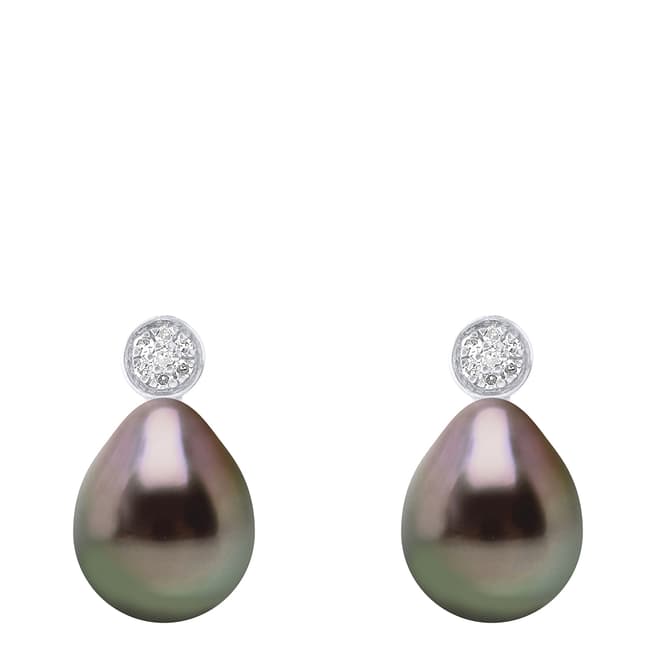 Atelier Pearls Tahiti Freshwater Pear Pearl Diamond Stud Earrings