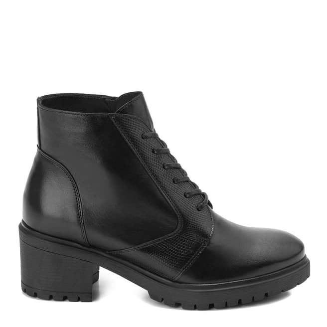 Belwest Black Leather Lace Up Ankle Boots