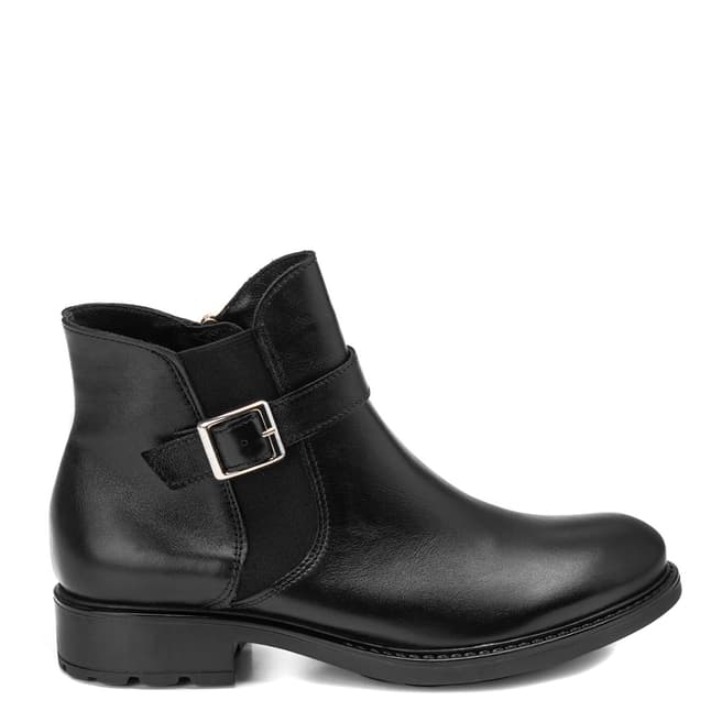 Belwest Black Leather Buckle Ankle Boots