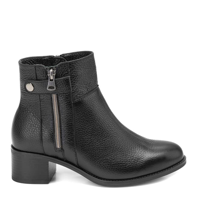 Belwest Black Leather Zip Detail Heeled Boots