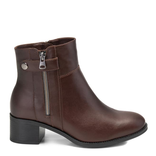 Belwest Brown Leather Zip Detail Heeled Boots