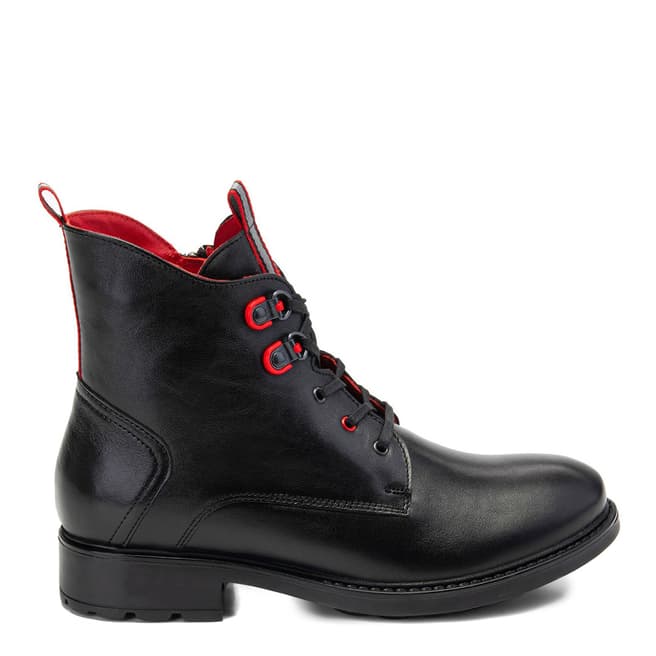 Belwest Black and Red Leather Ankle Boots