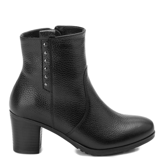 Belwest Black Grained Leather Block Heel Boots