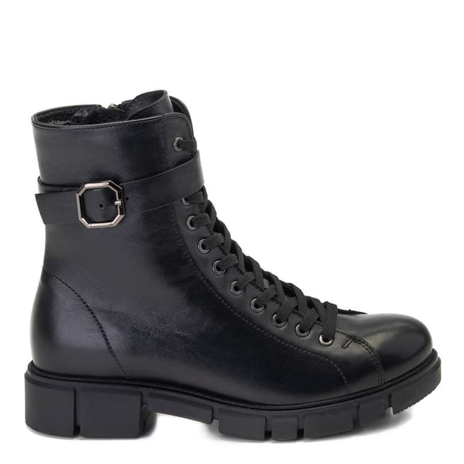 Belwest Black Leather Lace Up Buckle Boots