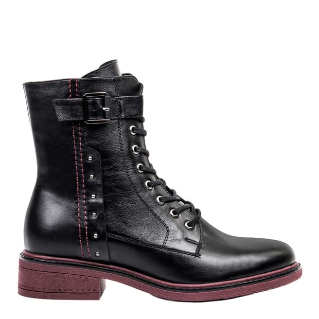 Belwest Black and Burgundy Leather Stud Ankle Boots