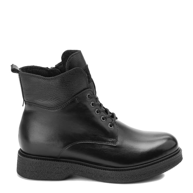 Belwest Black Leather Chunky Lace Up Boots