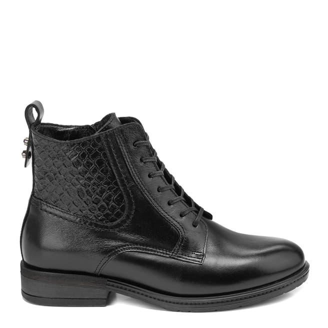 Belwest Black Leather Lace Up Printed Boots